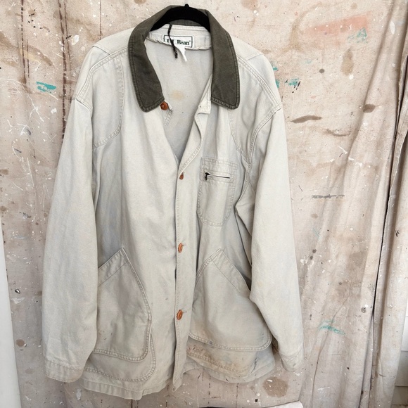 Vintage LL Bean Beige Canvas Barn Coat Chore Jacket - Picture 1 of 8